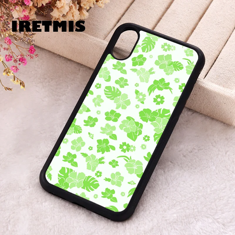 Iretmis Phone Cover Case For iPhone X XS Max XR 11 12 13 PRO MINI 14 15 16 Plus Rubber Silicone Green Hibiscus