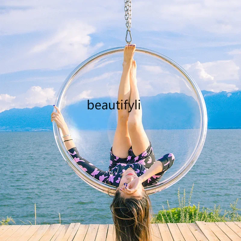E153 Girl Glass Hemisphere Acrylic Hanging Basket Swing Hanging Ball Space Transparent Chair Homestay Bubble Hanging Chair