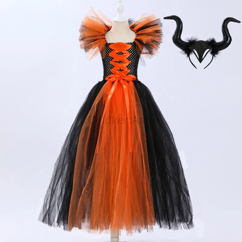 Halloween Scary Royal Vampire Costume Set for Girls Zombie Cosplay Dress Up Party Demon Queen Witch Clothes