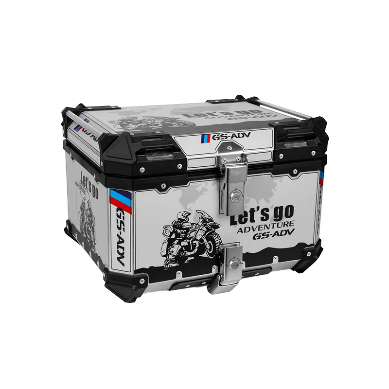 

STLF Waterproof Aluminum Alloy Motorcycle Tail Case 45L & 55L Capacity Top Box with Stylish Design White Decal Top Trunk