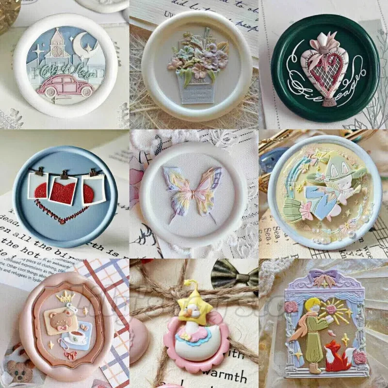 ワックスシールスタンプかわいいクマアフタヌーンティーシリーズエンボス加工真鍮バタフライヘッドdiy封筒招待状カードクラフトデコレーション用