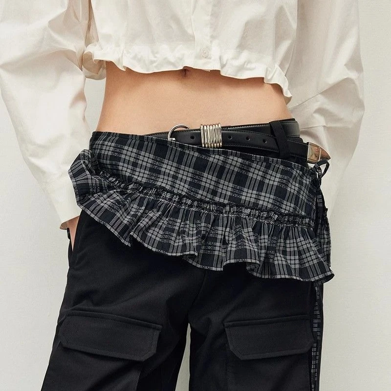 

Юбка в клетку в корейском стиле Deeptown, винтажная модная короткая юбка Y2k с завязками, повседневная мини-юбка с рюшами в стиле Харадзюку, уличная одежда