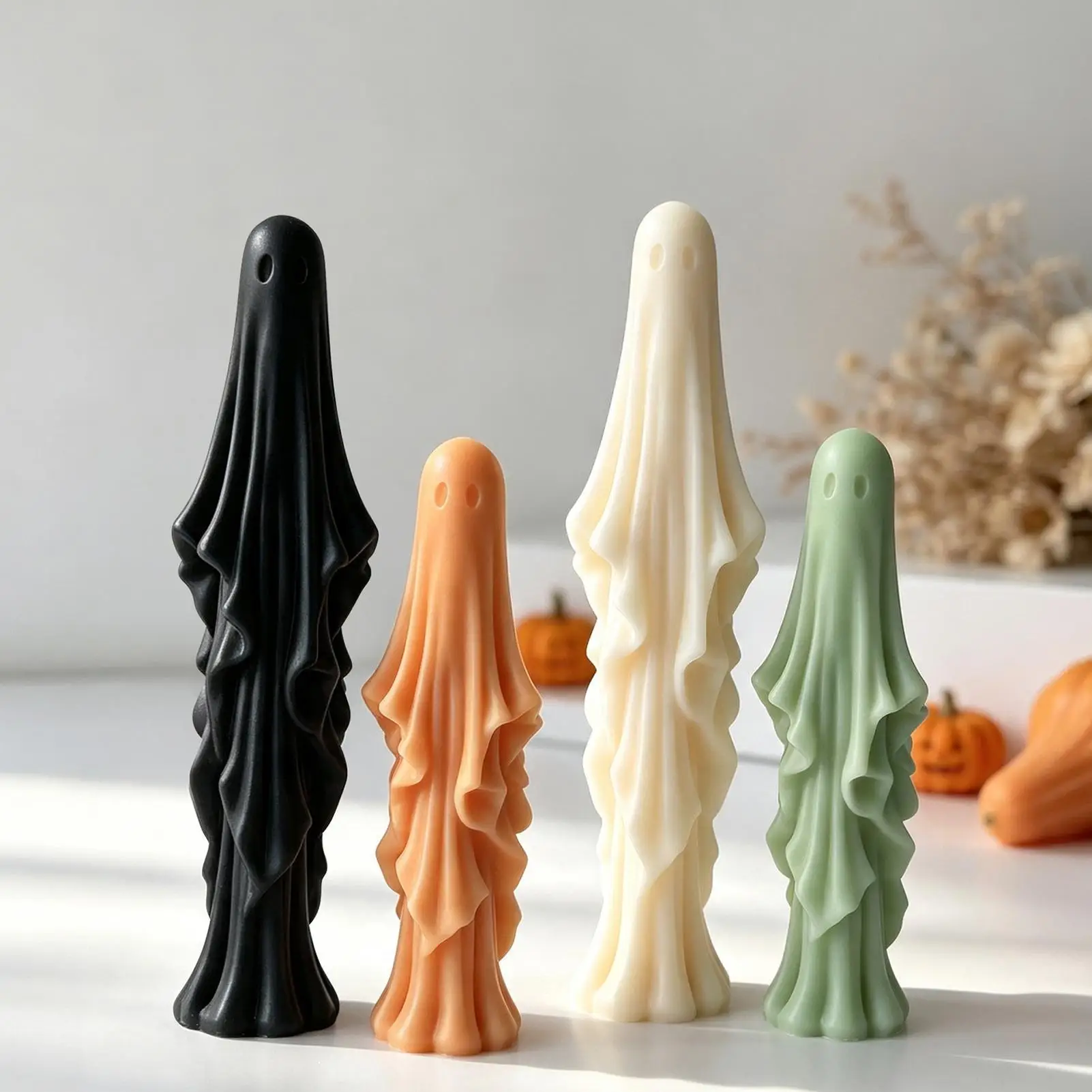 3D Ghost Shape Candle Mold Halloween Silicone Epoxy Resin Casting Plaster Mold for Wax Diy Home Decor Spooky Party Craft