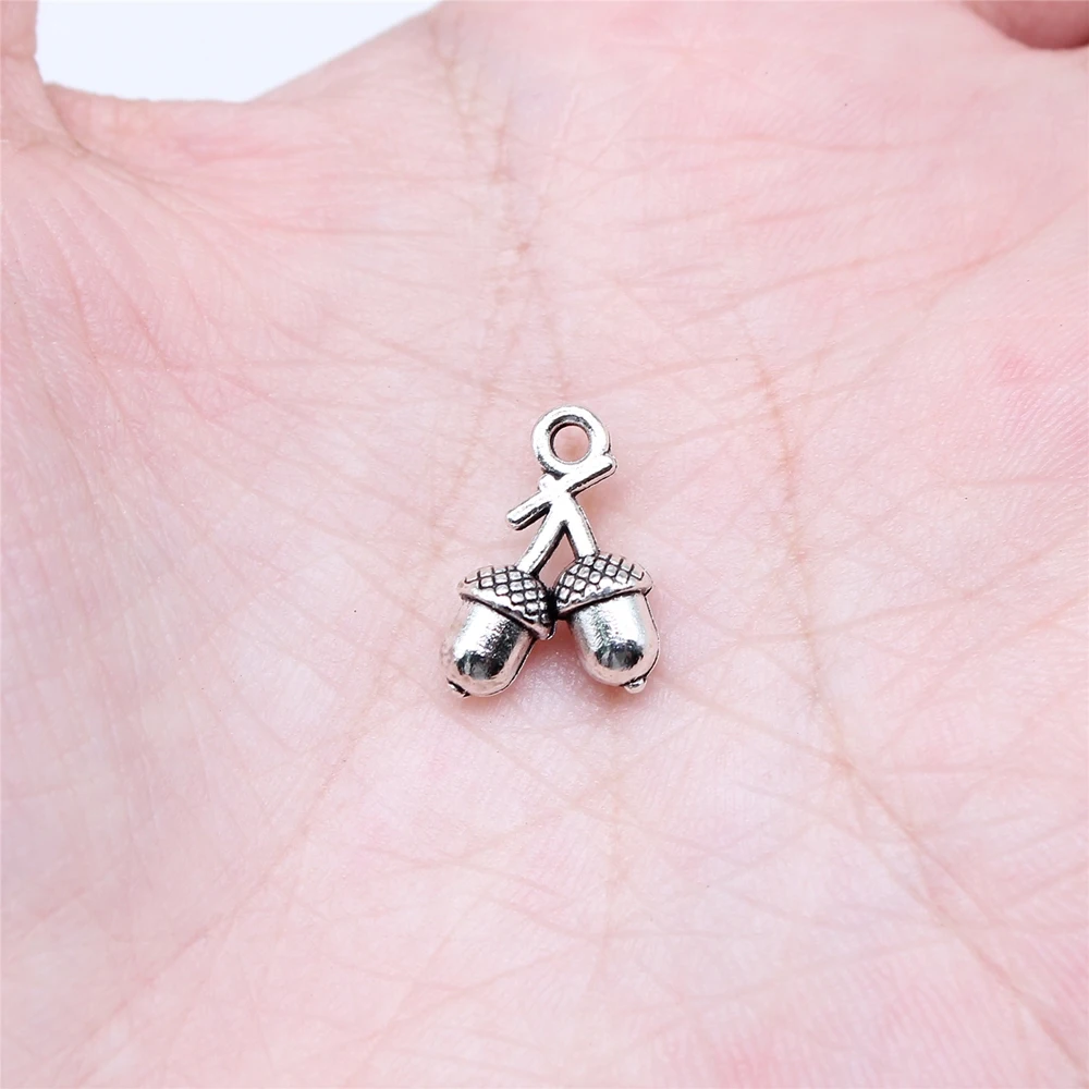 20pcs Antique Bronze & Silver Hazelnut Acorn Charms