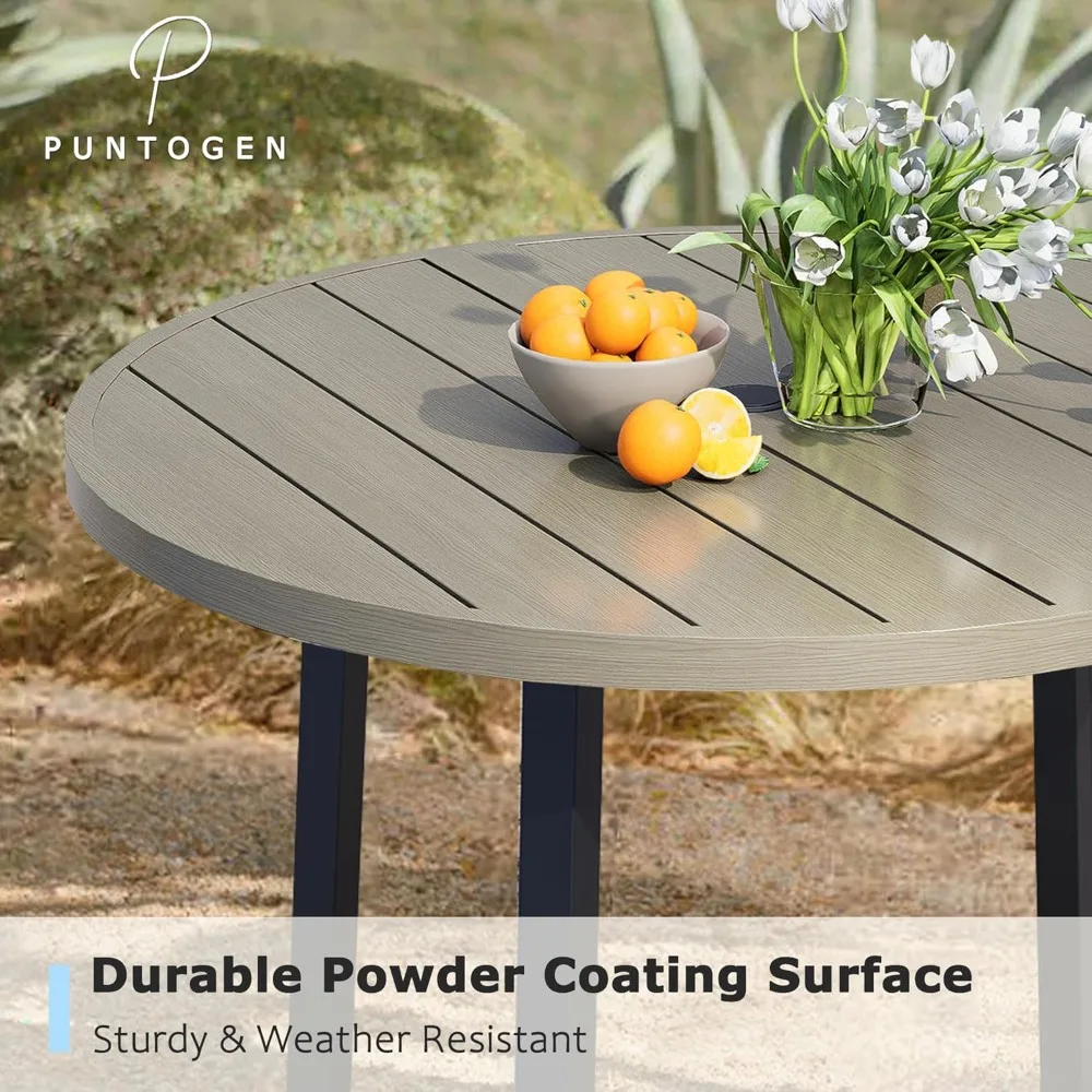 طاولة طعام خارجية معدنية تتسع لـ 4 أشخاص مع فتحة مظلة، وأثاث فناء حديقة دائري 42، ولمسة نهائية من خشب البلوط العسلي، مثالية لسطح الفناء الخلفي #3