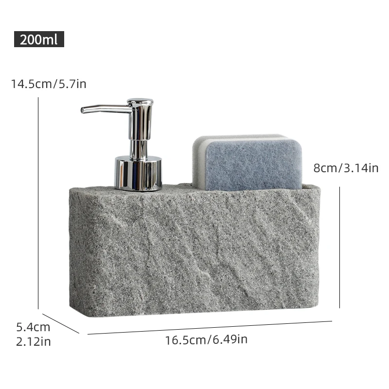 Soap Dispenser with Sponge Kitchen Sink and Bathroom Soap Dispenser Imitation black rock Liquid Hand and Dish Soap Dispenser