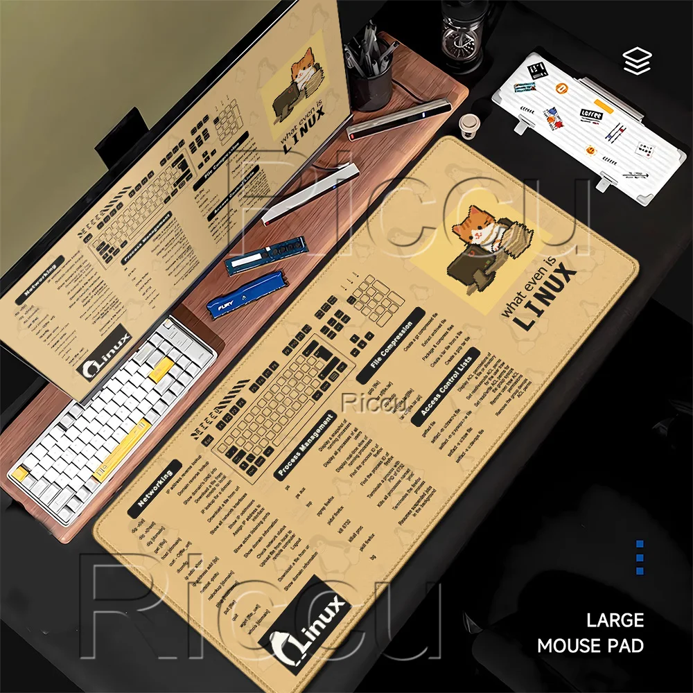 Linux Tux Mouse Pad English Commands Line Shortcuts Large office Mousepad Gaming HD printing XXL PC keyboard accessorie Desk Mat