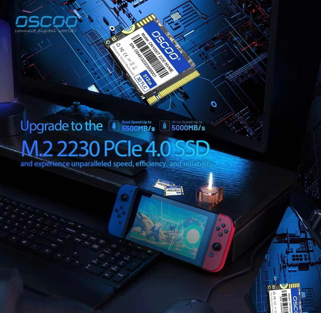 OSCOO SSD 2230, 스팀 데크 M2 Pcie 4.0 디스크, 솔리드 스테이트 드라이브, 256GB, 512GB, 1TB Untuk Dek Uap 노트북, 로그 앨리 콤퓨터