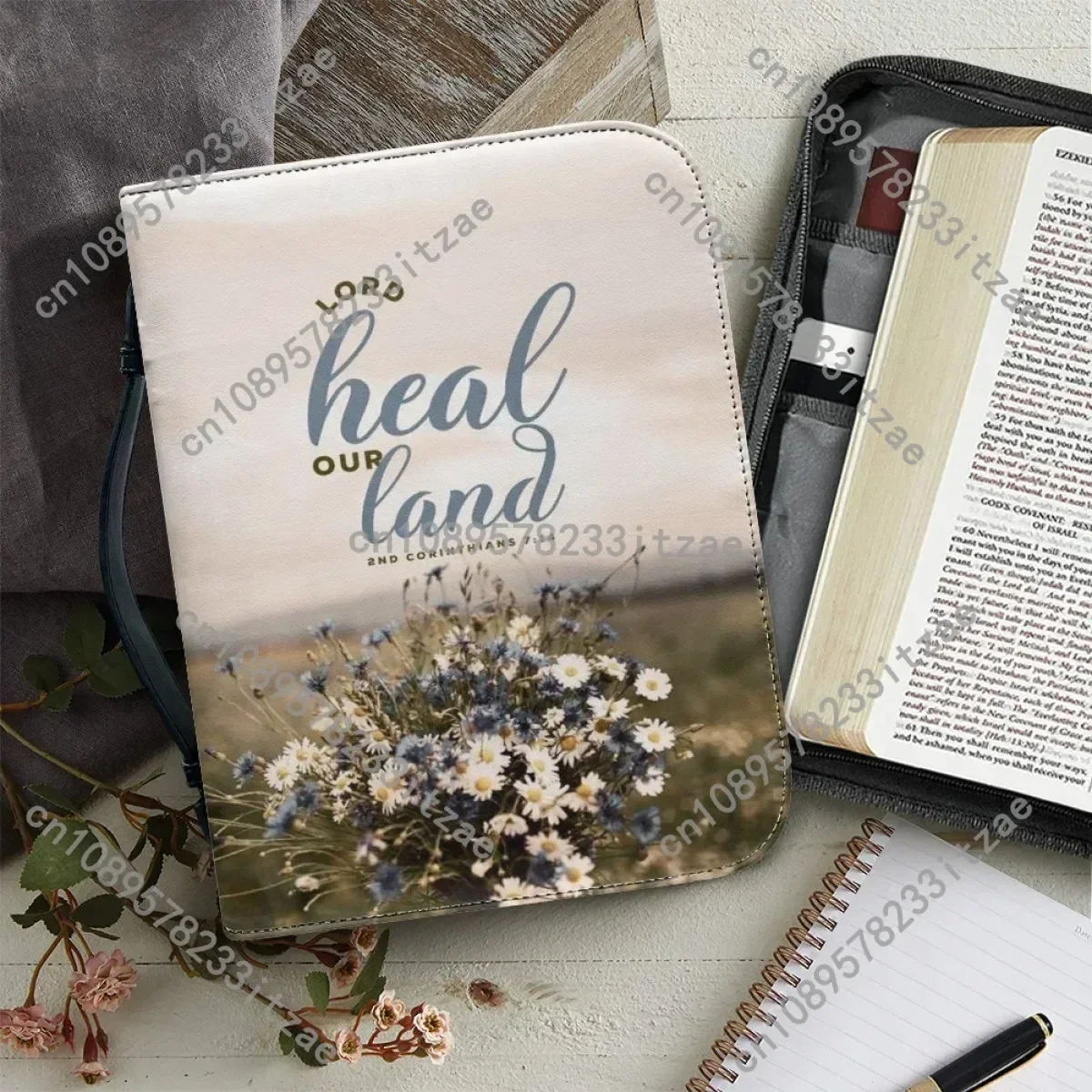 

Christianity Women's Bible Golden Sentence Print Bible Cover Case Zippered Handle Handbags Bible Storage Bags Paquete Bíblico