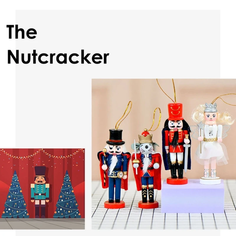 4つの手作りの木製クリスマス兵士のセットマウスプリンセスパーティーオーナメントC7AC