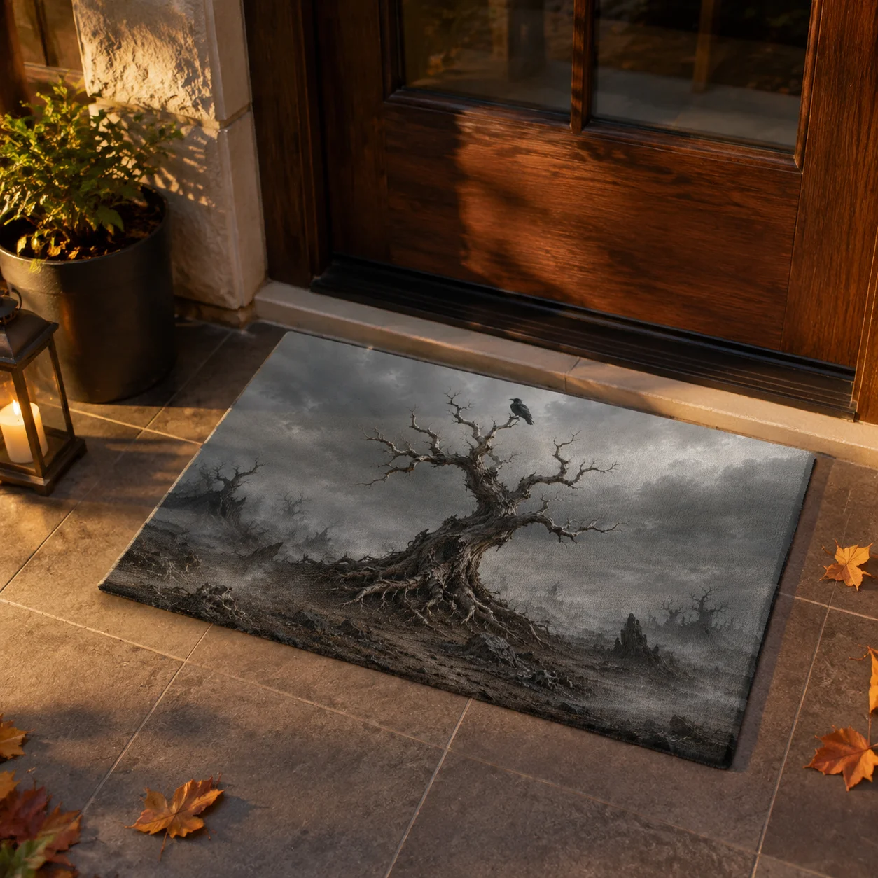 VIKAMA Dead Tree Crow Halloween Doormat Non Slip Indoor Outdoor Rug Vintage Spooky Front Entrance Welcome Decor Door Mat Rug