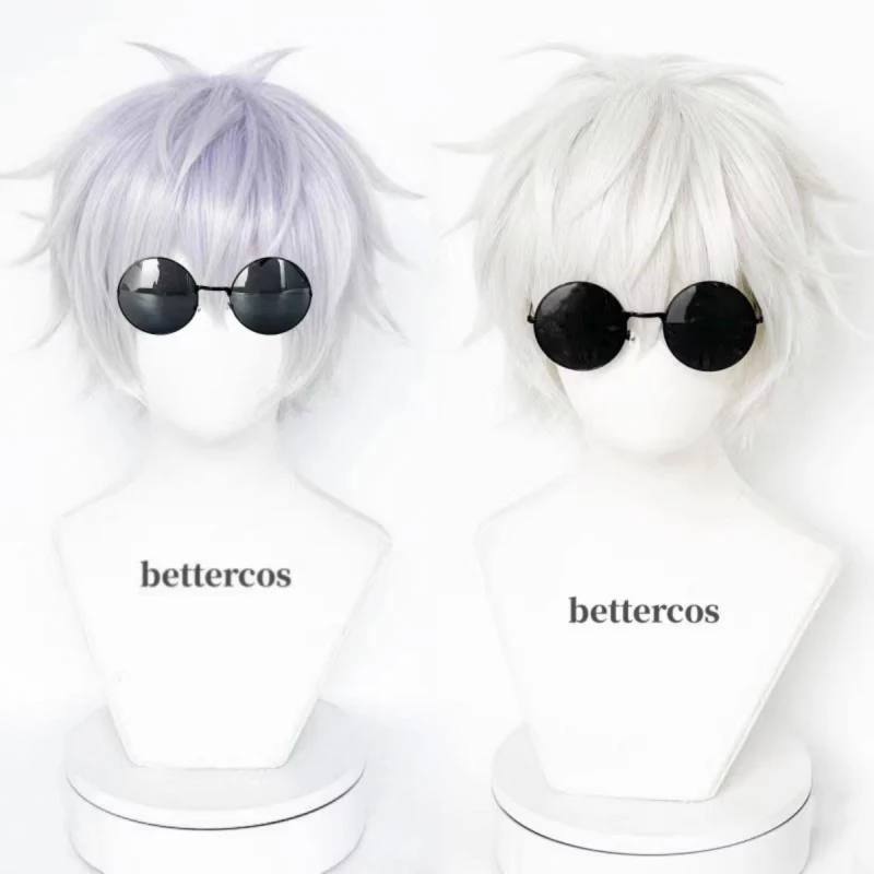 Gojo satoru cosplay perucas prata branco gojo satoru peruca resistente ao calor perucas de cabelo sintético