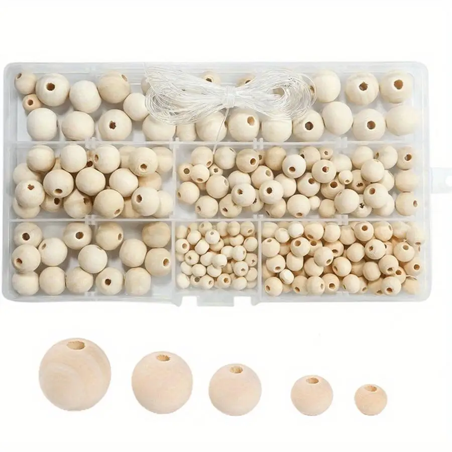 1/5/10/20/50/100pcs pçs contas de madeira redondas naturais - vários tamanhos com linha para fazer joias - pulseira, colar - com