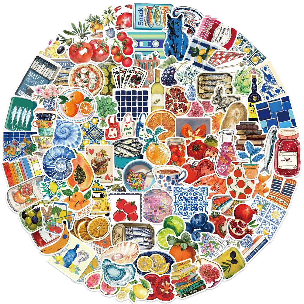 10/30/50/100 قطعة الطماطم البحر الأبيض المتوسط الكرتون ملصقات Vintage الشارات الجمالية الأمتعة الثلاجة المحمول الهاتف الكتابة على الجدران ملصق حزمة