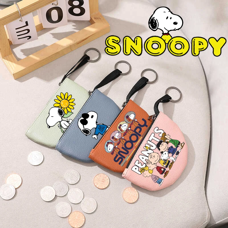 Snoopy Leather Coin Purse Women Small Wallet Change Purses Mini Zipper Money Bags Fashion Kid's Pocket Half Moon Shape Wallets