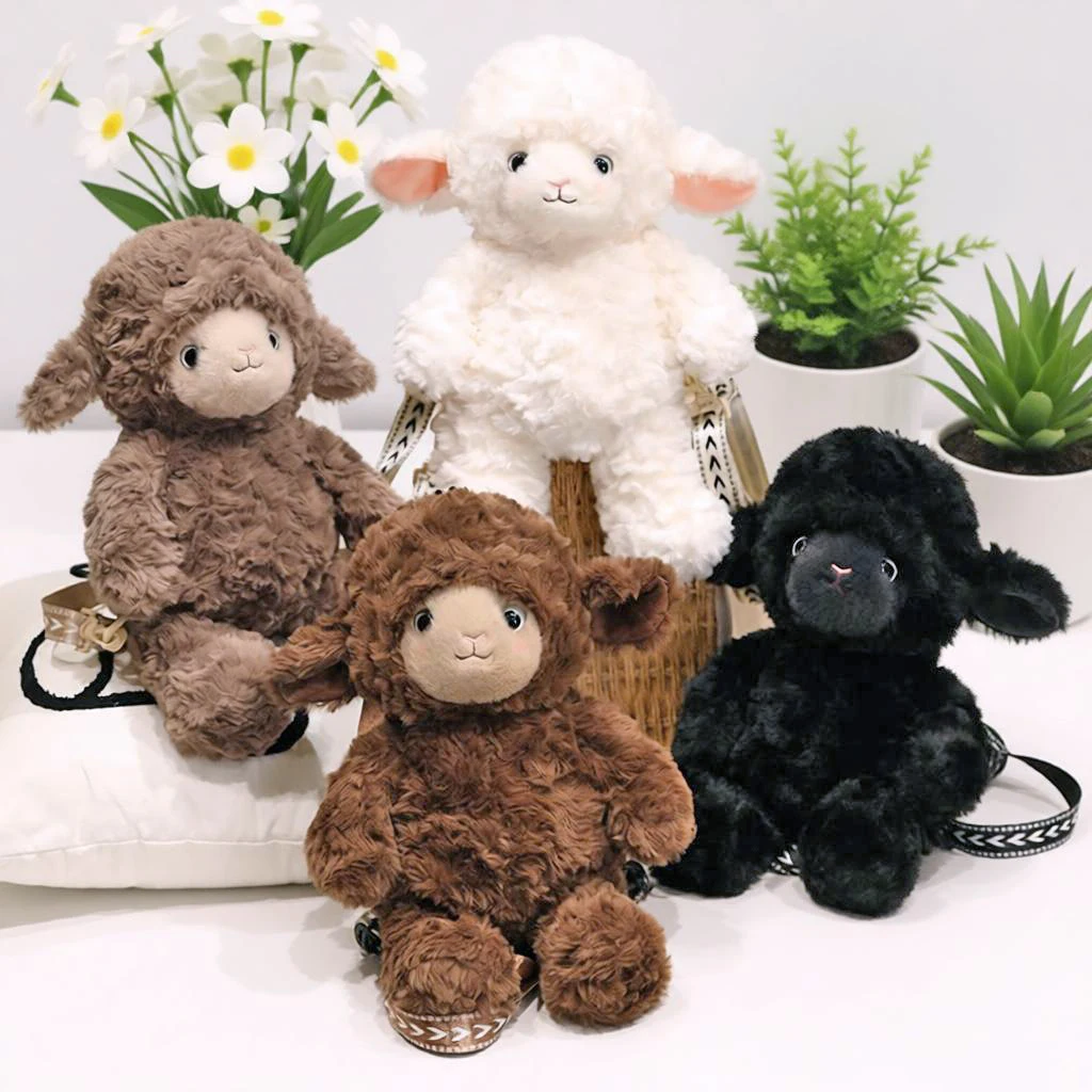 40cm Cloud-Plush Sheep Backpack Soft Lamb Handbag Fuzzy Goat Backpack Animal Stuffed Crossbody Bag Perfect Gift for Girlfriend