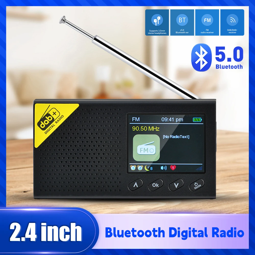 راديو رقمي محمول متوافق مع بلوتوث 5.0 ستيريو محمول للمنزل والمكتب DAB FM ومشغل البث الصوتي