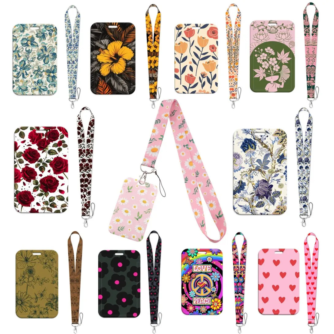 

Flowers Love Hearts Lanyard For Keys ID Credit Bank Card Cover Badge Holder Phone Sweet Key Lanyard Keychain Accessories Gifts