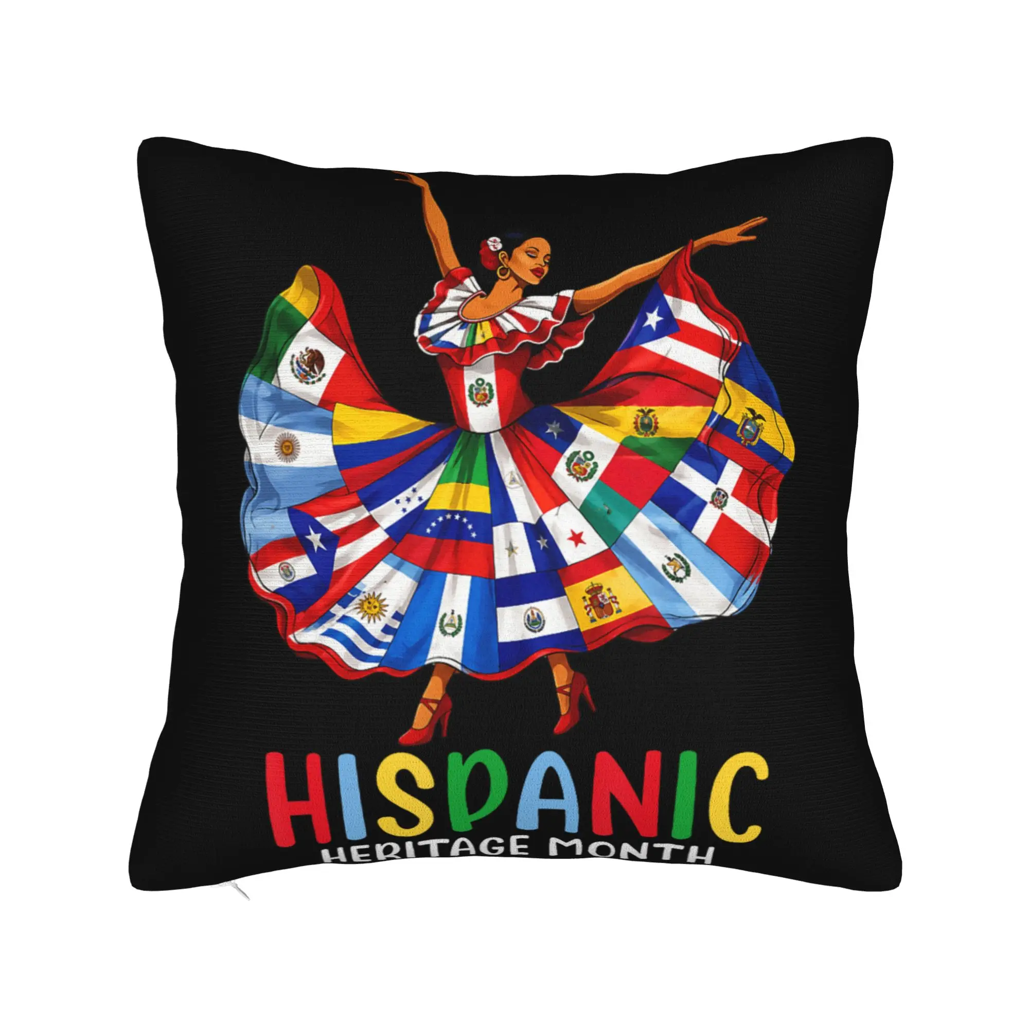 Hispanic Heritage Month Latino All Countries Flag Pillow Cover Retro Trendy Pillow Case For Couch Sofa Bedroom Comfy Pillowcases