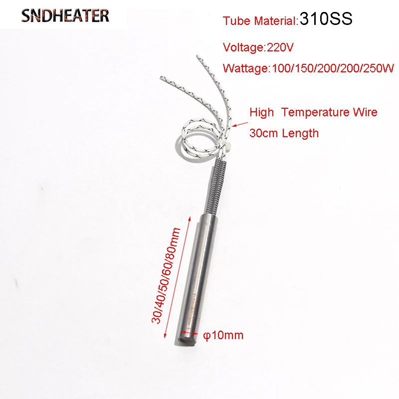 SNDHEATER 310 Stainless Steel 100-250W 110V/220V Resistance Rod Cartridge Electric Heater Sing-end Pipe 10mm*30-80mm 5pcs/lot