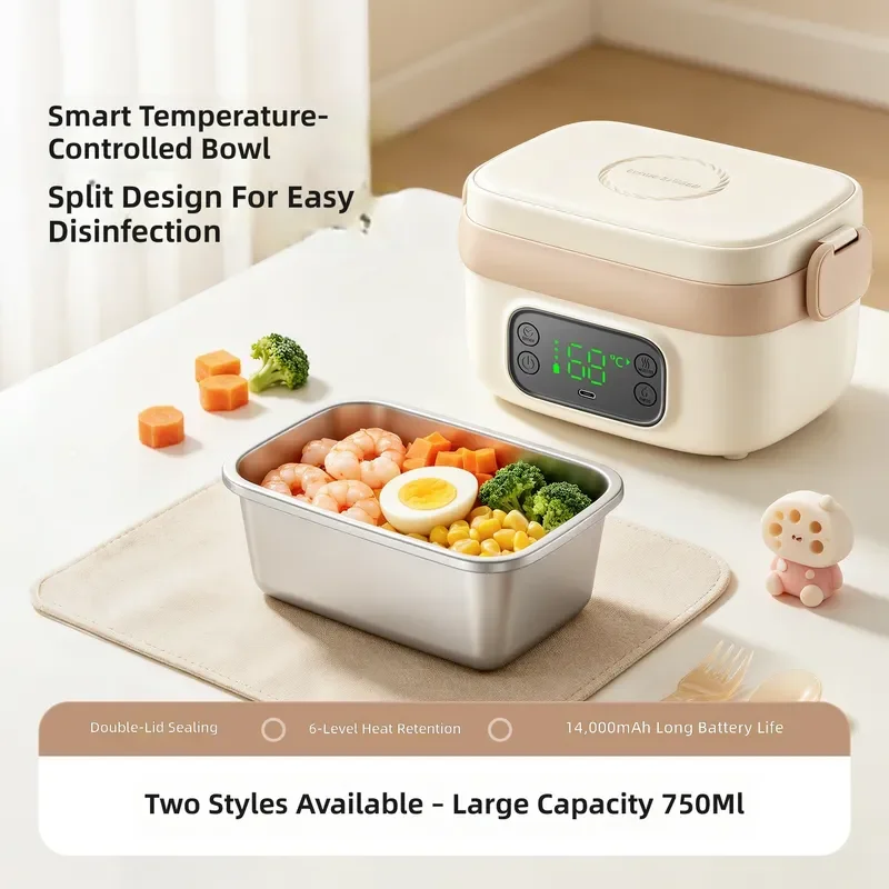 Thermostatic Baby Bowl with Charging Heating Function Electronic Thermal Insulation Children's Lunch Box Rechargeable view 2