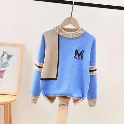 

Thiened Fce Knitted Sweater for Boys Autumn Winter New Arrival Overhead Sle Youthful Vitali Loose Fit Long Sve Wa...