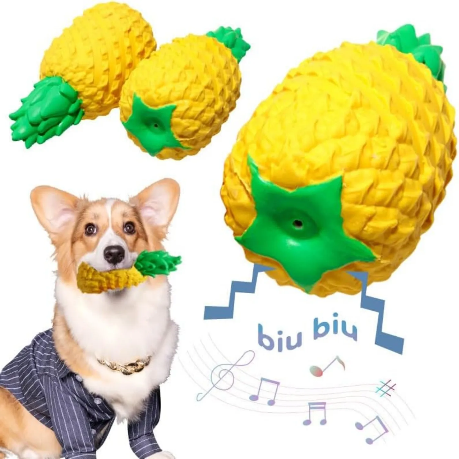 2 pet latex sound toys Dog toys Chew teeth grinding teeth cleaning sound pineapple toy dog supply fruit teething toys