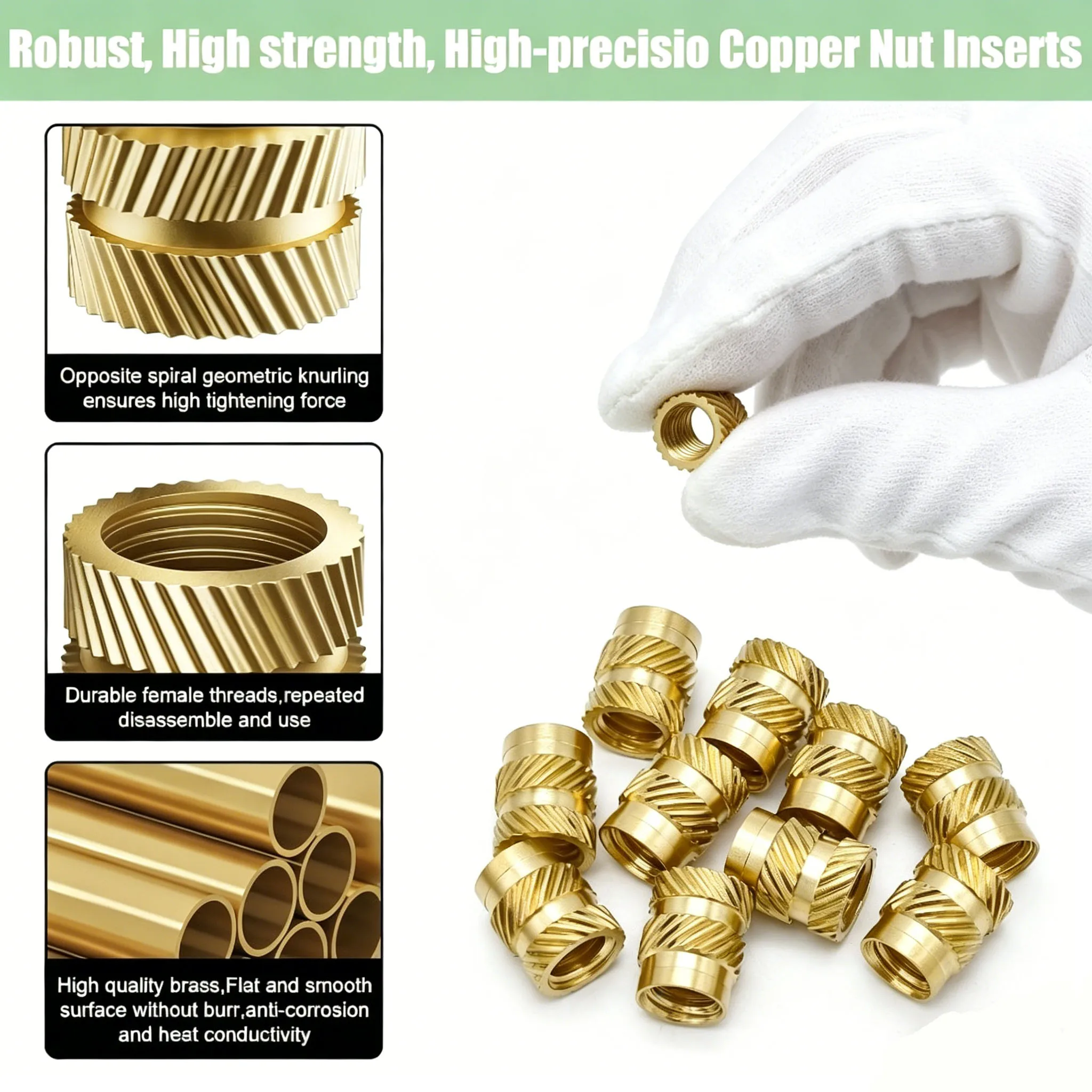 520Pcs Brass Threaded Inserts Kit M2 M3 M4 M5 Hot Melt Heat Set Knurled Nuts for 3D Printer Parts & Plastic Fasteners