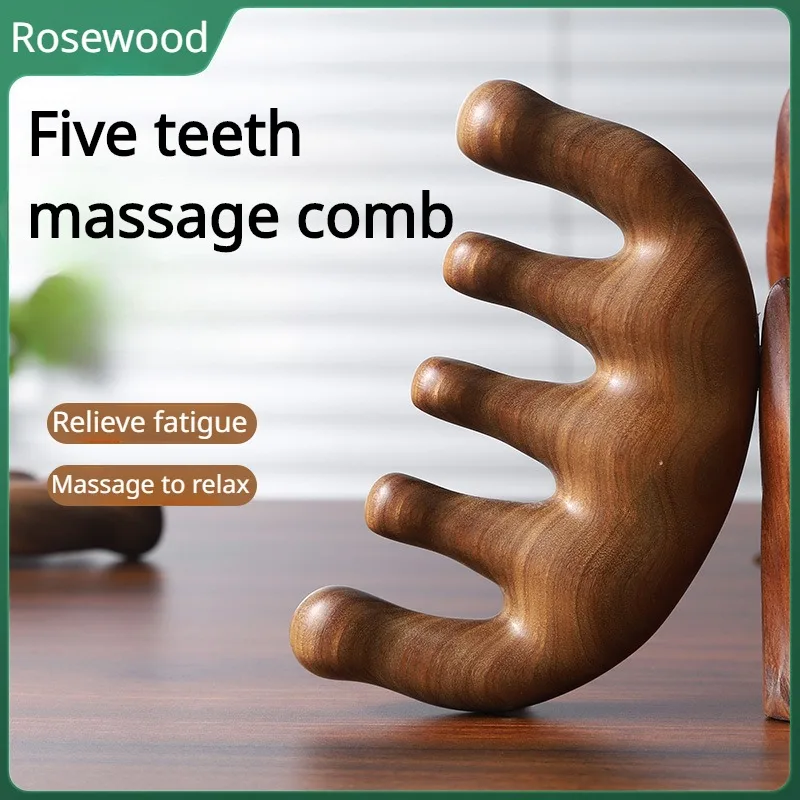 

Sandalwood Five-tooth Body Massage Comb Rosewood Multi-functional Meridian Massage Neck Scalp Facial Scraping Tool Fashion New