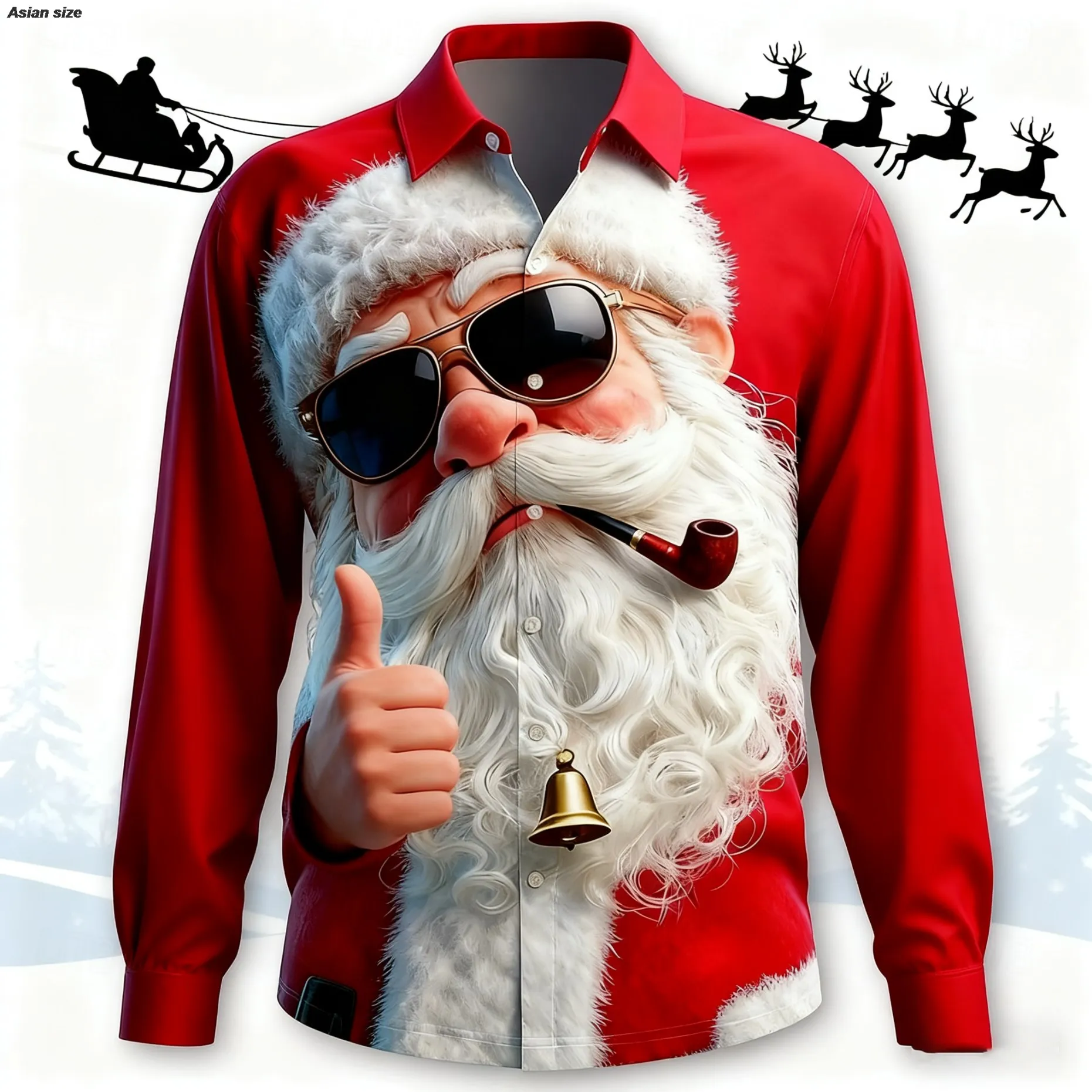 2025 Weihnachten Herren Lustiger Weihnachtsmann 3D-gedrucktes rotes Langarmhemd Lustige Button-up-Hemden für Männer Weihnachtsfeierkleidung Herbst