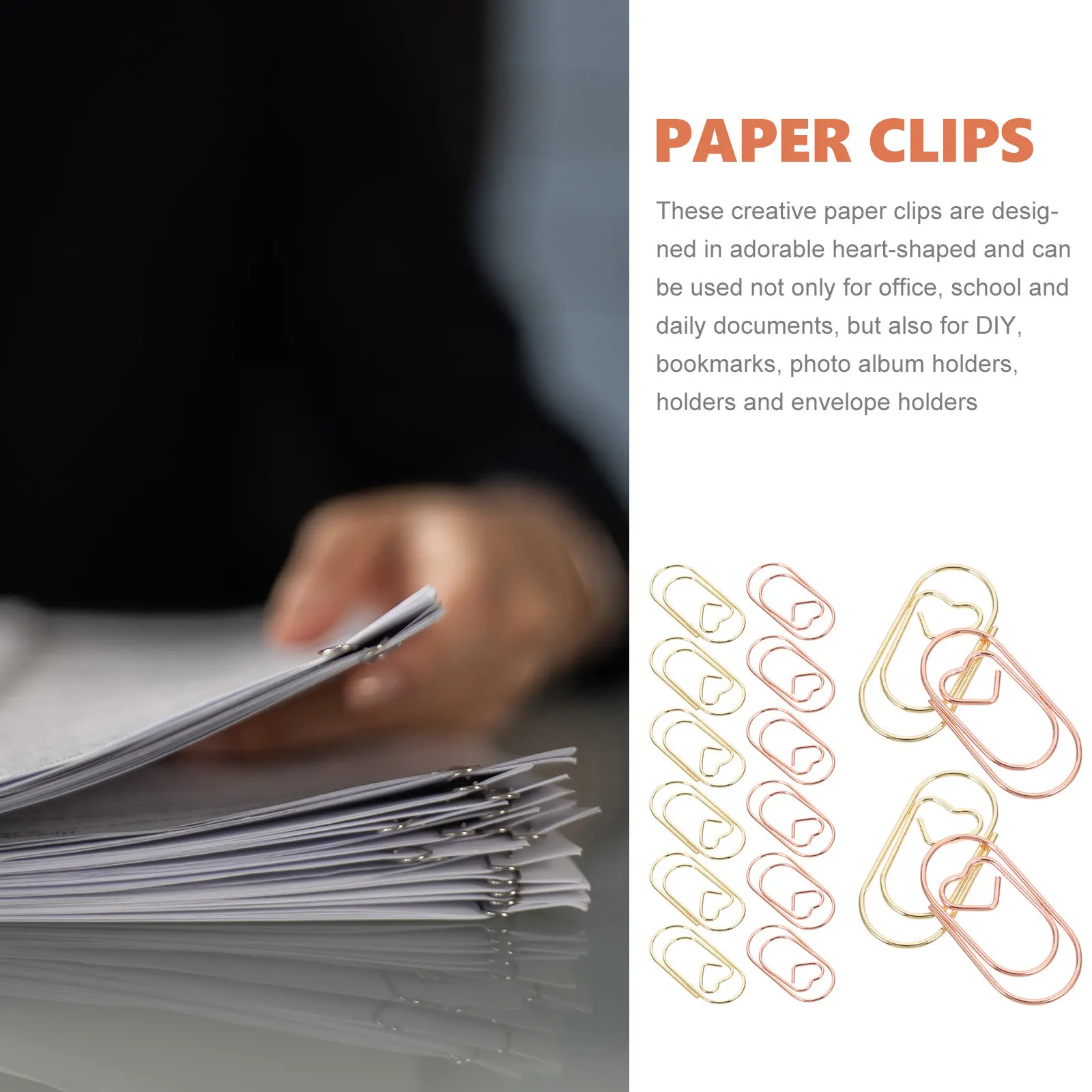 

30Pcs Heart Modeling Paper Clips Premium Metal File Document Clips Adorable Creative Office School Home Use Multi Purpose
