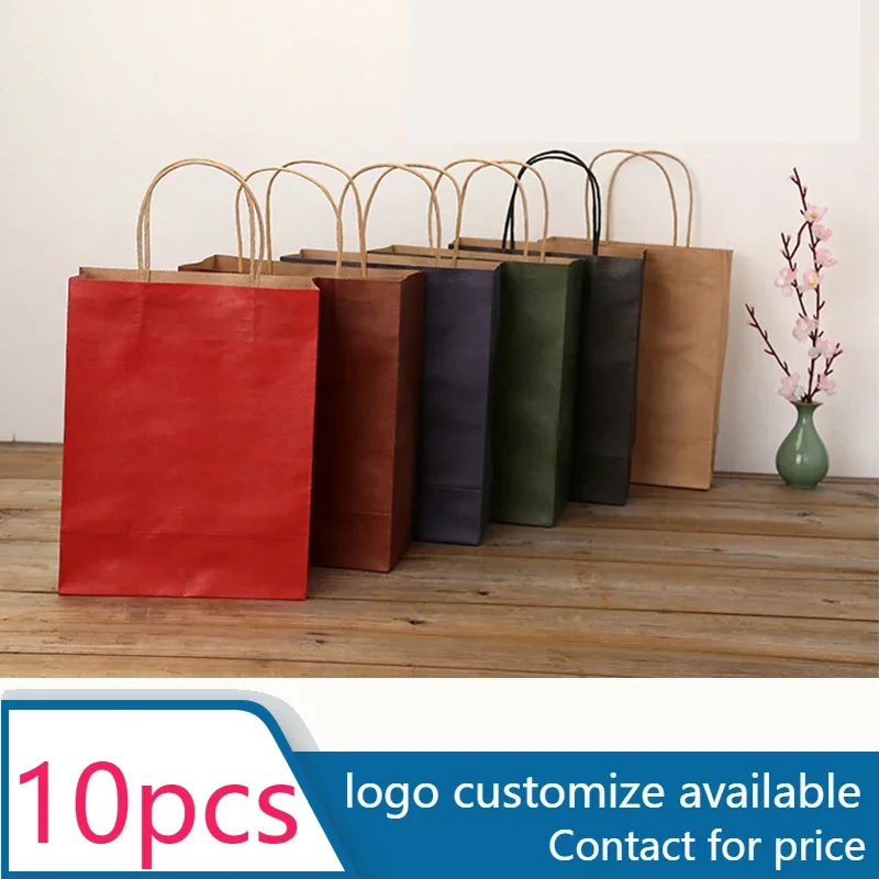 

10 pcs Party Gift Bag Recyclable Kraft Paper Shopping Bag Valentine's Day Wedding Candy Gift Bag Delivery Packaging Handbag