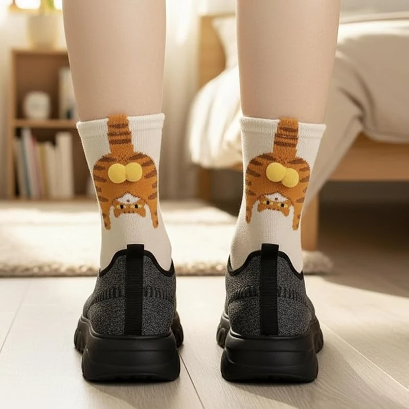 1-10Pairs Cat Tail Socks for Women Mid Calf Multicolor Black White Yellow Soft Breathable Casual Daily Birthday Gift for Friend