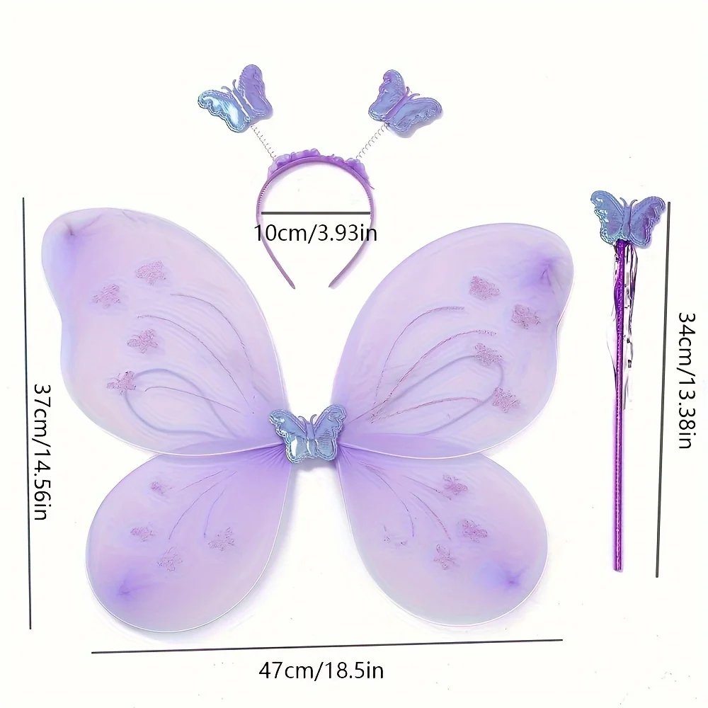 Adorable Exquisite Angel Butterfly Wings Props With Headband & Wand Set, Dress Up, Halloween Cosplay Costume, Birthday Party