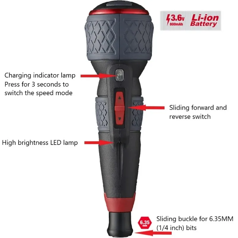 เรือไร้สายชาร์จ 3-Speed Electric Ball Grip ไขควง LED Lightpower เครื่องมือไขควงไฟฟ้า 220USB-P1