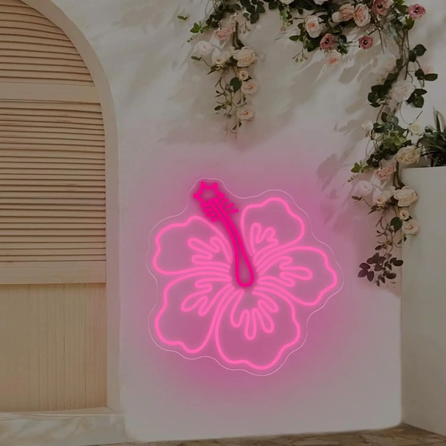 Hibiscus Flower Neon Sign USB Dimmable LED Neon Lights for Bedroom Dorm Salon Girls Room Summer Party Tropical Beach Wall Decor