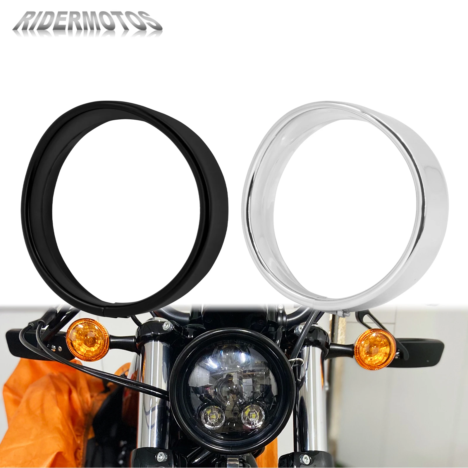 

5.75' Headlight Trim Ring Motorcycle Visor Lamp Bezel Cover For Harley Dyna FXDB Softail FXSTB FXLR Sportster XL883 Black/Chrome