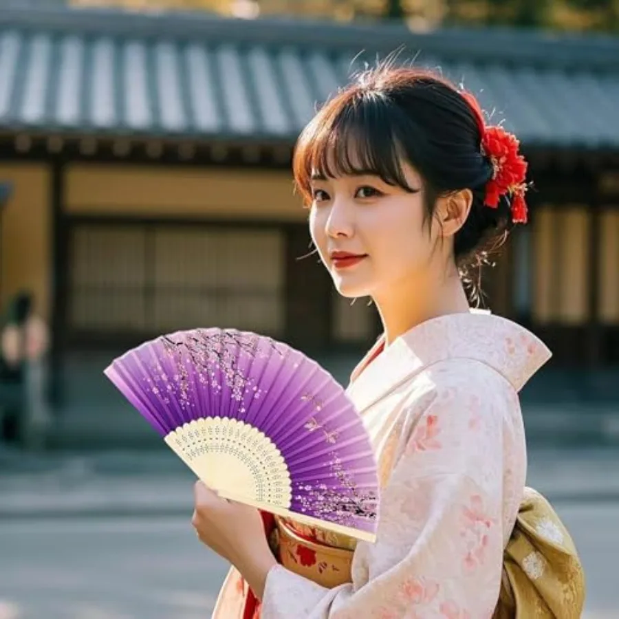 2 Pieces Handheld Fans, Silk Folding Foldable Fans Vintage Bamboo Frames Chinese Japanese Fans for Dancing Cosplay Wedding Part