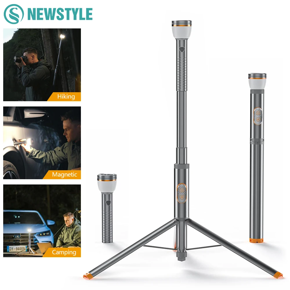 Portable Camping Light Telescopic Flashlight With Remote Control LED Work Light Rechargeable Magnetic Base Hiking Emergency Ligh