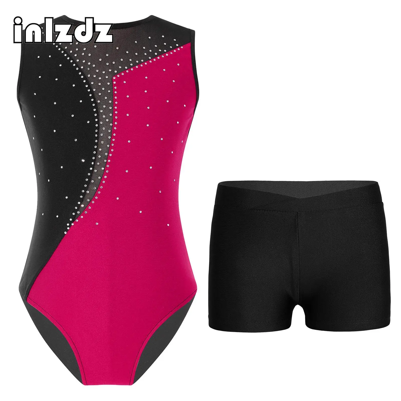 

Girls Ballet Gymnastics Leotard Outfit for Kids Breathable Sleeveless Leotard Shorts Suit for Yoga Figure Skating Dancewear Sets