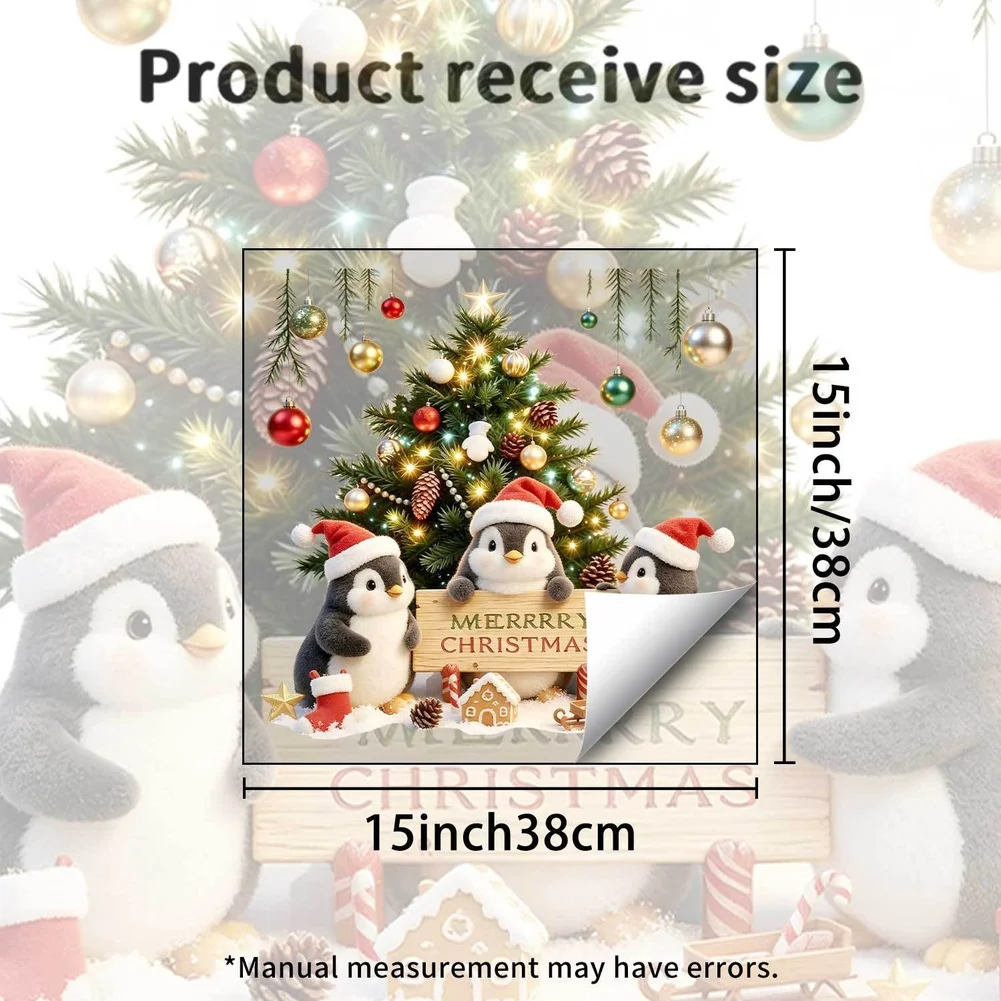 Cling Penguin Ornament for Windows - Festive Christmas Decor with Tree Design Reusable PVC Material 38 x 3 x 3 cm
