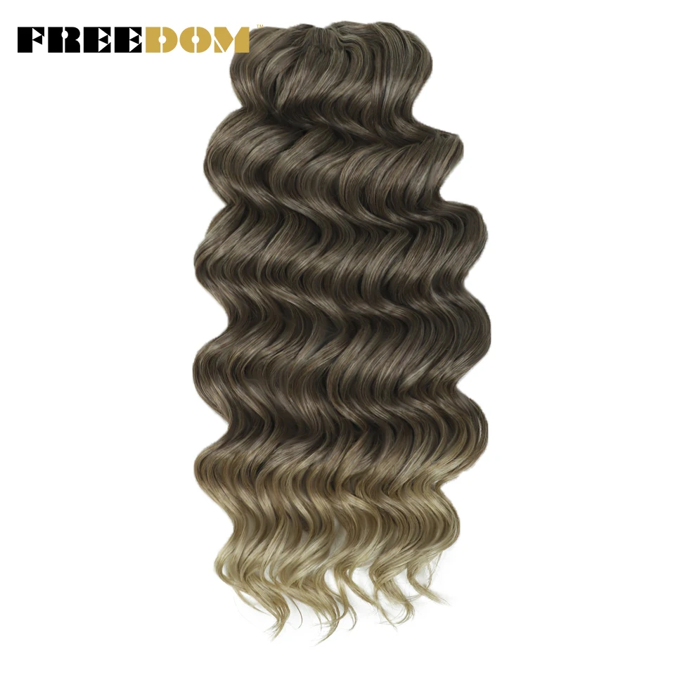 FREEDOM Synthetic Twist Crochet Curly Hair 16/24 Inches Deep Wave MANASI Braid Hair Ombre Blonde Brown Braiding Hair Extensions