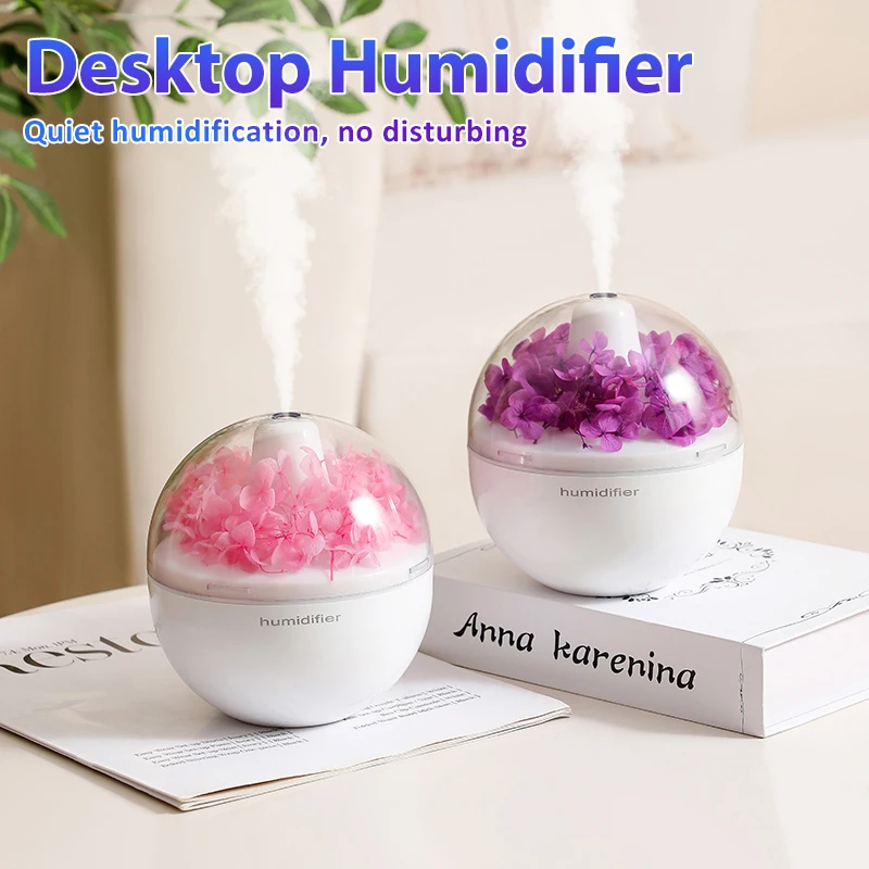 1PC USB Powered Preserved Flower Air Humidifier with Colorful Lights and Star Projector Quiet Humidification for Home Office