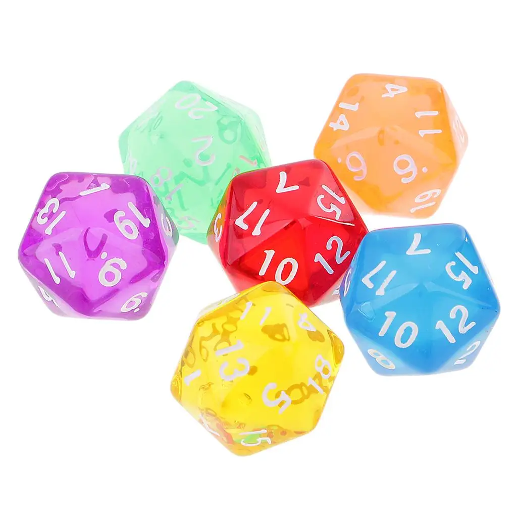 Accessori per giochi da tavolo con numeri chiari poliedrici a 20 facce, confezione da 6