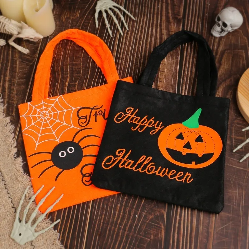 Halloween Pumpkin Drawstring Hand Bag Candy Gift Bag for Cookie Treat Packing Kindergarten Mall Holiday Scene Decoration