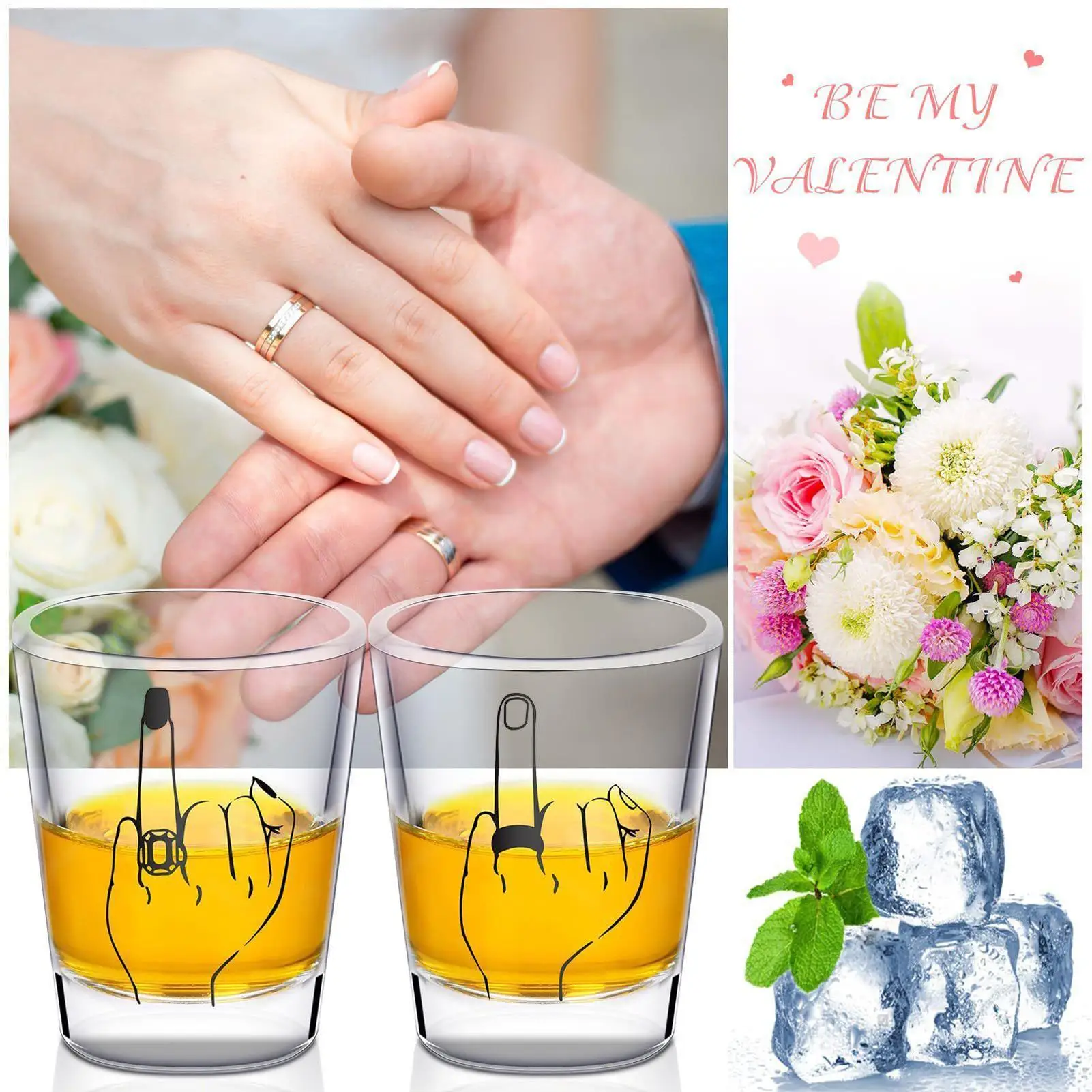 Bride And Groom Glasses Ring Finger Design Liquor Glasses For Newlywed Couple Whiskey Drinkware Collectible For Christmas Bridal