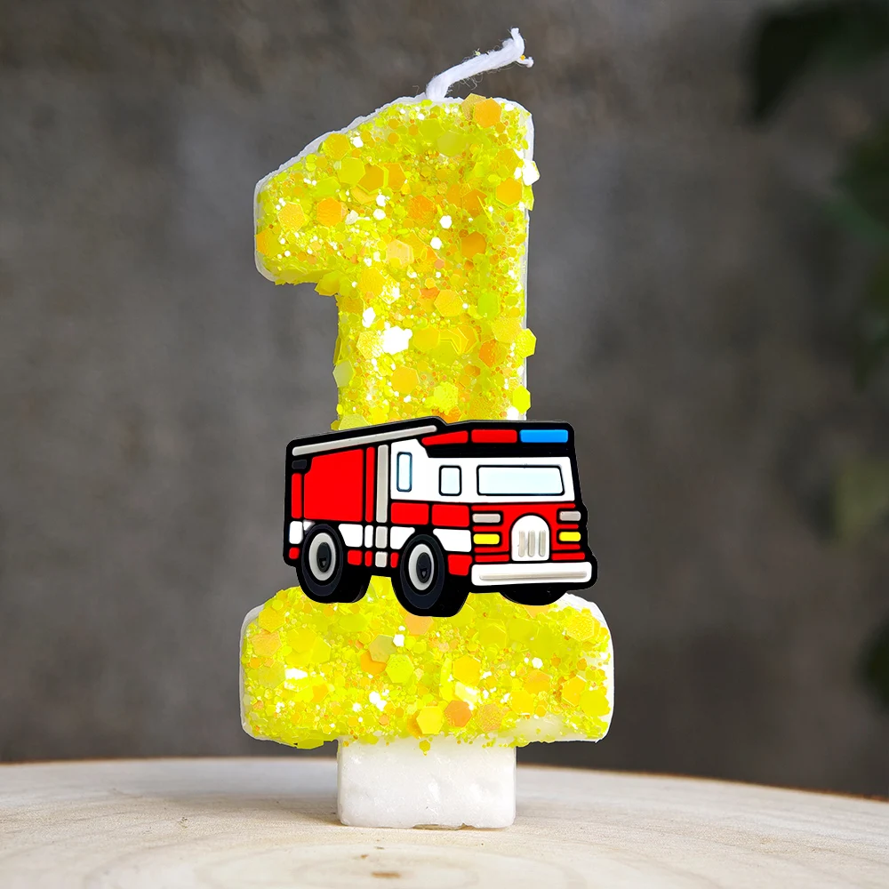 Bunte Feuerwehrauto-Geburtstagskerze Rauchfreie Paraffin-Kuchendekoration für Kinderpartys Babypartys Feiertagsfeiern – Detail 2