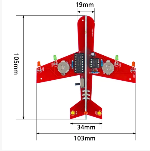 Kit de luz de fluxo de circuito flash de avião pequeno cd4017 diversão fabricação eletrônica diy placa de circuito de prática de soldagem