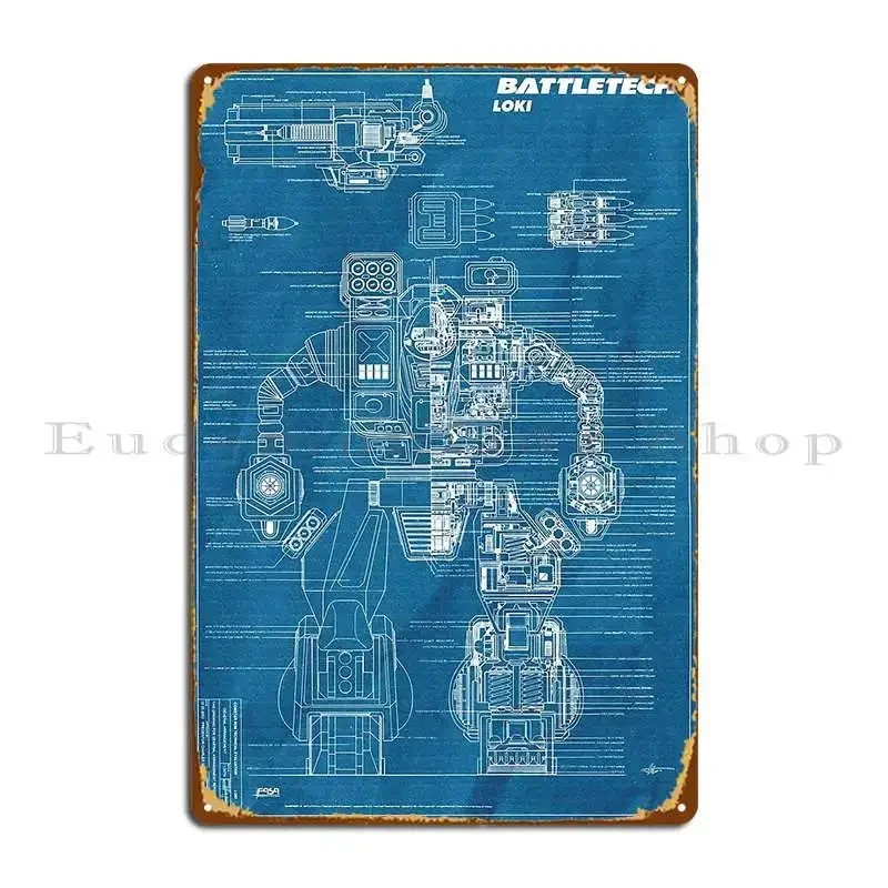 Battletech Blueprint Hellbringer Loki Poster Metallschild Club Design Rostiges Wanddekor Zuhause Blechschild Poster