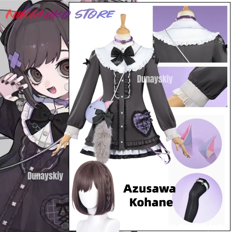 

Project SEKAI Colorful Stage 25-ji Azusawa Kohane Cosplay Dress Black Gray Lace Bow Heart Outfit Anime Dark Sweet Style Full Set